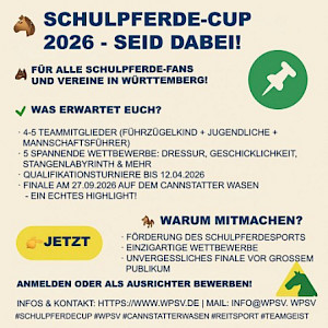 Einladung zum Schulpferde-Cup 2026 des Württembergischen Pferdesportverbands 📍⏰